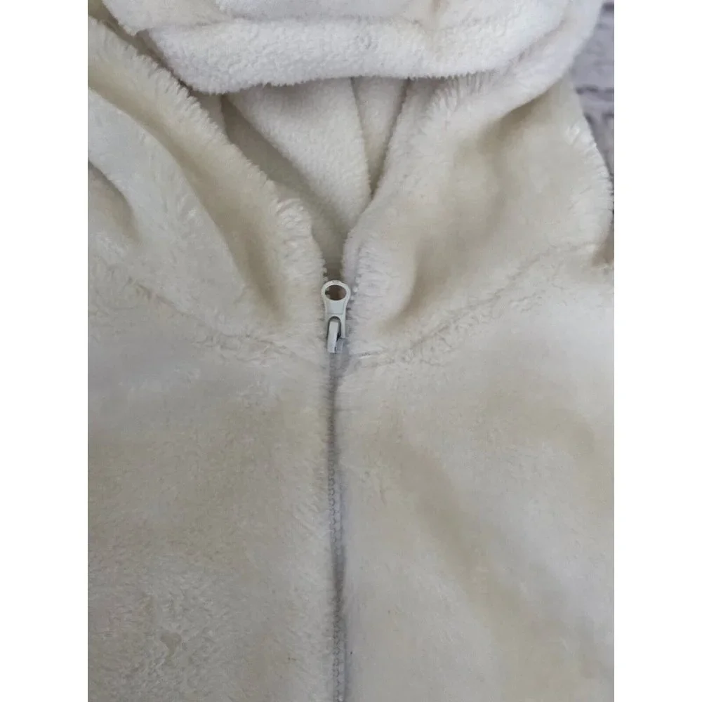 Fleece Polar Bear White‎ Faux Fur White Hooded Vest Size Small Youth Vintage Zip